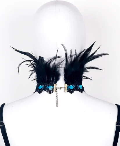 Vista 6 de L'VOW Gargantilla de plumas, joyería gótica, cadena de cuello de vampiro, tatuaje steampunk, accesorios de encaje, disfraz de Halloween
