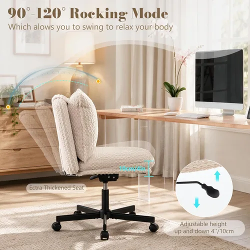 Vista 7 de Fizzin Cross Chair, Memory Foam Armless Home Office Chair with Wheels, Beige