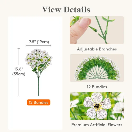 Vista 26 de Lifewit Flores artificiales para exteriores, 12 paquetes de flores falsas de plástico para decoración del jardín del hogar, plantas sintéticas