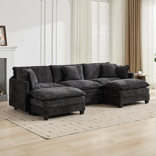 Vista 76 de Sofá seccional modular verde de 111.5", sofás seccionales grandes de 3 plazas para sala de estar, sofá nube oversized de tela chenille con otomana