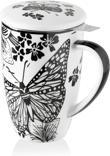 Vista 16 de Sweejar Taza de Té de Porcelana con Infusor y Tapa, Tetera con Filtro, Colador Infusor de Tazas de Té de Hojas Sueltas, 16 Fl Oz para Azul degradado