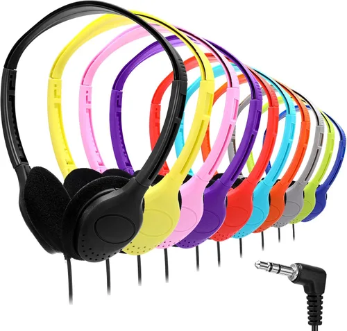Vista 8 de Yunsailing Paquete de 10 auriculares con cable sobre la oreja a granel para estudiantes de aula escolar, diadema ajustable con conector de 0.138 in
