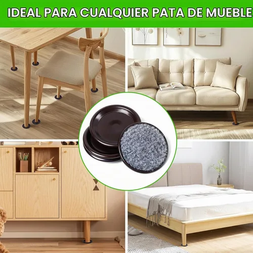 Vista 8 de Copas para ruedas de muebles de 4 pulgadas redondas para base de alfombra, deslizadores de muebles reutilizables para pisos de madera dura