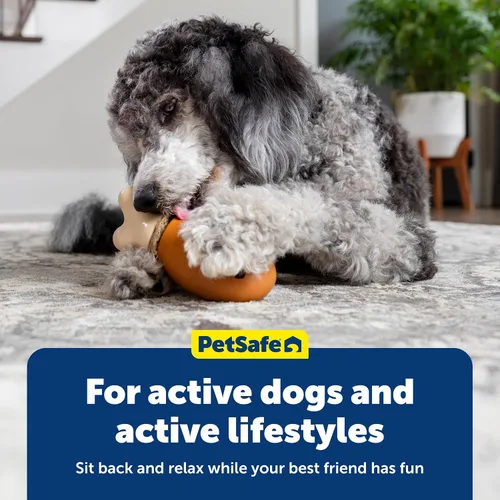 Vista 6 de PetSafe Busy Buddy Chompin' - Juguete de pollo para perros, anillo para masticar, sin BPA, de goma, perfumado, rompecabezas interactivo