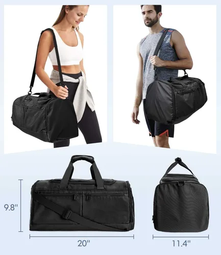 Vista 6 de Bolsas de gimnasio para hombres y mujeres, plegable, bolsa de lona deportiva, bolsa de entrenamiento, bolsas de viaje, Negro -, Bolsa de gimnasio