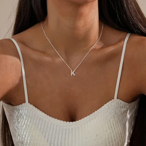 Vista 32 de Collares con iniciales para mujer, delicado collar de letra plateada con nombre personalizado con monograma, collar simple y lindo con inicial