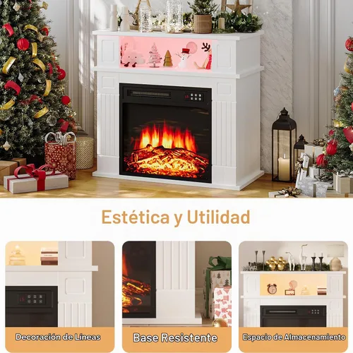 Vista 5 de Chimenea eléctrica de 28 pulgadas con repisa, chimenea LED pequeña con inserto de chimenea de 18 pulgadas, llama realista 3D, chimenea portátil