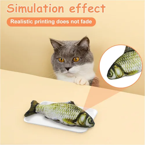 Vista 4 de Andiker Juguetes interactivos para gatos (3 unidades), juguetes rellenos de algodón con forma de pez para gatos de interior, juego de juguetes
