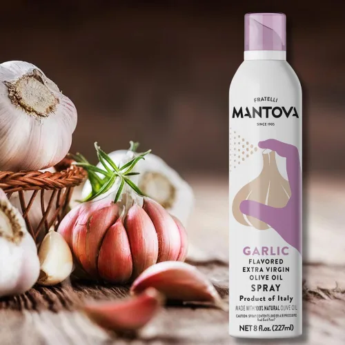 Vista 6 de Mantova Spray de aceite de oliva virgen extra con sabor a ajo, espray de cocina saludable para el corazón, perfecto para ensaladas, salsas de pasta