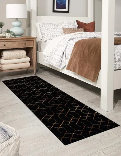 Vista 61 de Marilyn Monroe Glam Collection - Alfombra de área con diseño enrejado (2 x 3 pies, rectangular, azul marino y dorado)