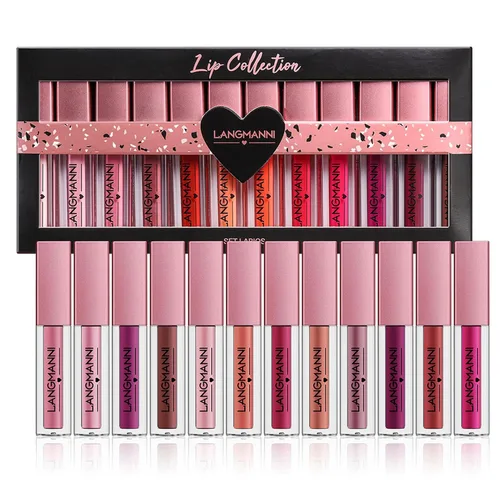 Vista 9 de Juego de 12 piezas de colección de brillo labial hidratante, 12 tonos 12 colores brillantes