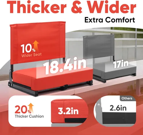 Vista 4 de Sekey Stadium Seats with Back Support & Armrests Rojo anaranjado