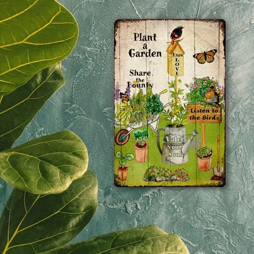 Vista 4 de Letreros de metal retro para jardín, decoración al aire libre, letrero de jardín con planta A, regalo de jardinería para mujeres, divertido arte