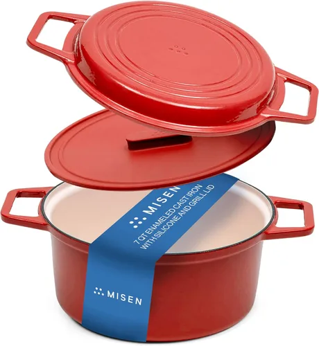 Vista 12 de Misen Horno holandés de hierro fundido esmaltado de 5.5 cuartos de galón, revestimiento de esmalte resistente a las astillas, núcleo de hierro
