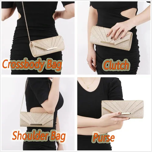 Vista 2 de Gabrine Bolso de noche para mujer, bolso de mano con lentejuelas brillantes, material de tela para boda, fiesta de graduación