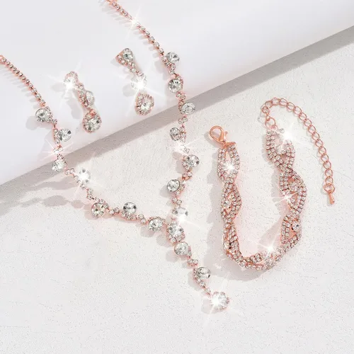 Vista 6 de Unicra - Juego de joyas de boda para novia con diamantes de imitación, collar para novia, pulsera, aretes, joyería de graduación para mujer y novias