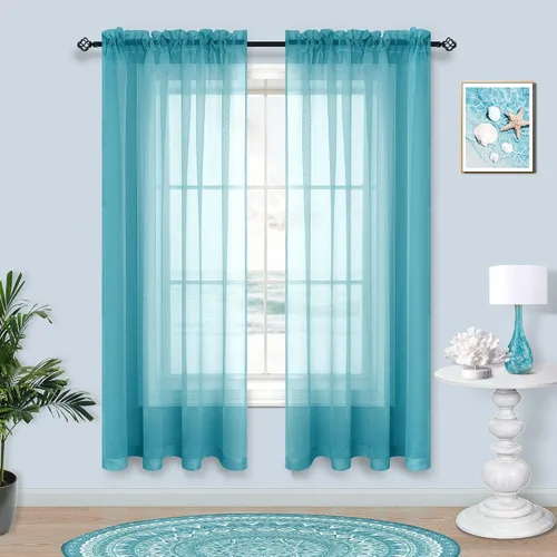 Vista 16 de Cortinas traslúcidas negras de 45 pulgadas de largo para ventanas de baño, juego de 2 paneles, cortinas de media ventana para cocina y dormitorio