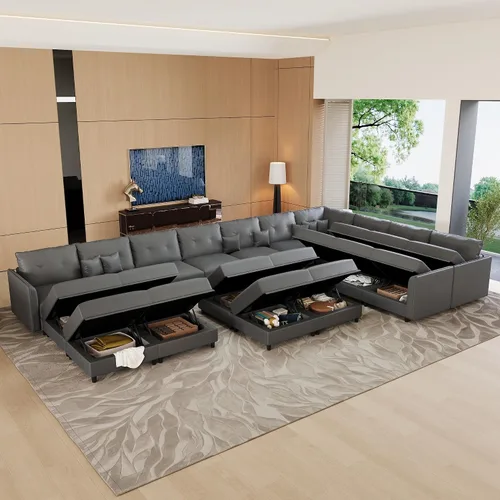 Vista 4 de LLappuil Sofá modular modular grande de 21 asientos con almacenamiento Gris