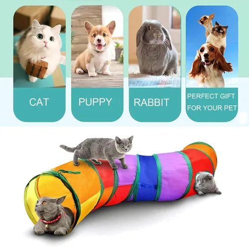 Vista 4 de Juego de túnel en S y cuerda masticable plegable y duradera, juguete interactivo para gatitos de interior para juego activo