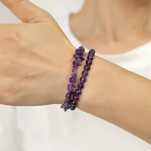 Vista 10 de Pulseras de cristal curativo para mujer, 2 pulseras de piedra natural de 0.236 pulgadas, pulseras elásticas de cuentas de cristal hechas a mano