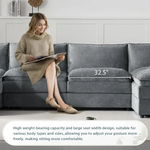 Vista 69 de Moderno sofá modular en forma de U con almohadas para la cintura, sofá cama con diván, sofá tapizado simétrico de felpilla de 6 asientos para sala