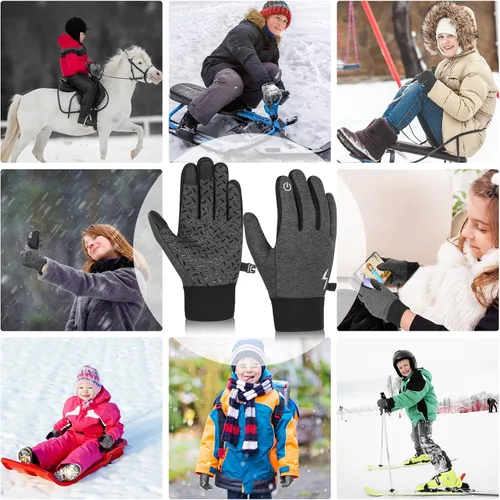 Vista 6 de JIAN YA NA Guantes de ciclismo de invierno para pantalla táctil para niños guantes térmicos antideslizantes a prueba de viento, guantes ligeros