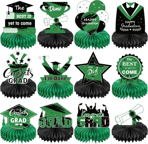 Vista 8 de Honoson 12 piezas de decoraciones de fiesta de graduación 2025 para la clase de 2025, centros de mesa de felicitaciones para graduados, decoración