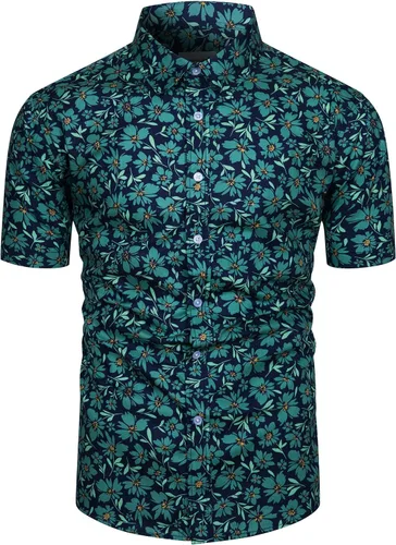 Vista 9 de TUNEVUSE - Camisa de manga corta para hombre con botones, diseño floral, camisa hawaiana de playa de verano de algodón Estampado de plátano.