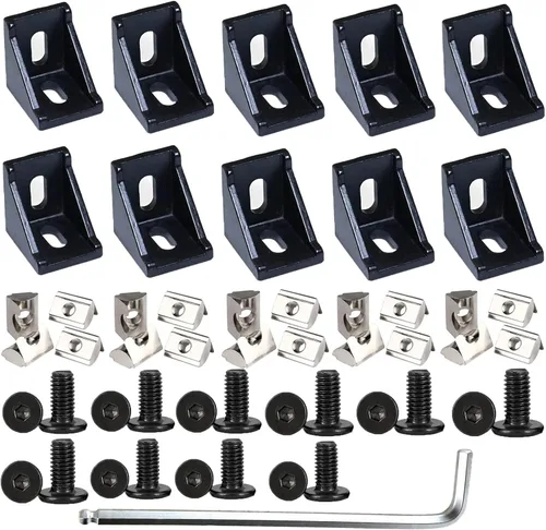 Vista 14 de 4 juegos de soportes de esquina de 4040 con 5 agujeros en forma de L, placas de unión para accesorios de extrusión de aluminio 4040 en negro (L)