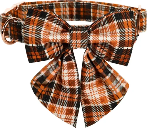 Vista 10 de Collar de Halloween para perro con moño de lionet paws - Lindo collar ajustable de moño de algodón para otoño con hebilla de metal para perro A: O &