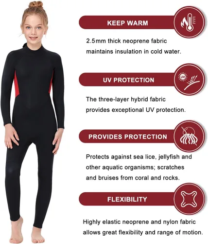 Vista 6 de Kids Full Wetsuit Toddler Boys Girls and Youth 2.5mm 3mm Neoprene Child Wet Suit Back Zipper Thermal Swimsuits for Diving Surfing Swimming Water
