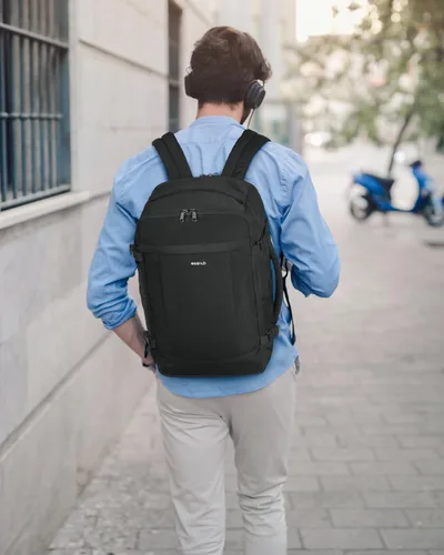 Vista 9 de ECOHUB Mochila de Viaje Aprobada para Aerolíneas, Bolsa de Artículos Personales, Mochila de Mano Negro