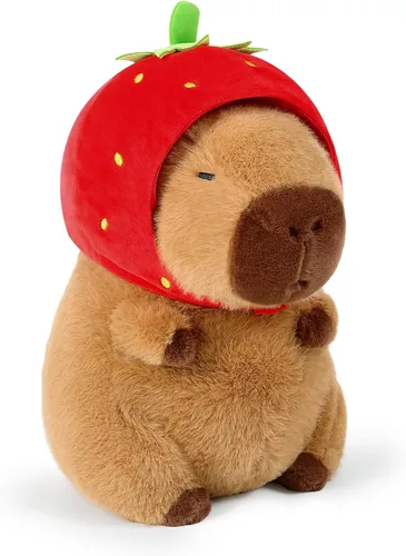 Vista 9 de Ditucu Lindo Peluche de Capibara con Sombrero de Cumpleaños Feliz y Lazo, Animal de Peluche Suave, Juguetes de Peluche para Niños, Decoración