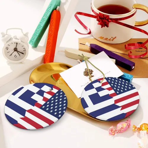 Vista 6 de Bandera griega de Estados Unidos, adornos de cerámica para colgar, adorno colgante de Navidad personalizado para decoración del hogar
