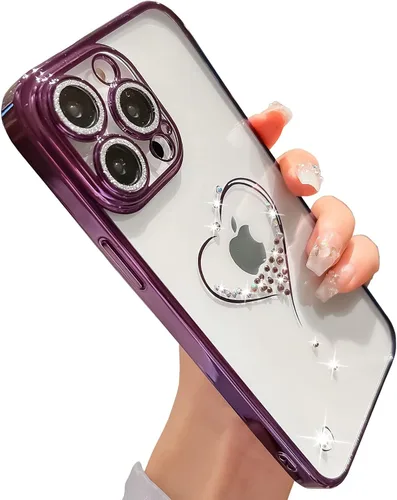 Vista 12 de Bling Glitter Heart compatible con iPhone 13 Pro de 6.1 pulgadas, bonito protector de cámara completo brillante para mujer, funda de teléfono Oro