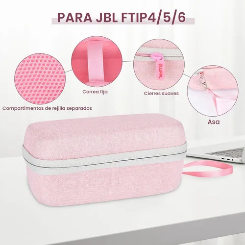 Vista 3 de Estuche rígido EVA para altavoz Bluetooth JBL Flip7/6/5, impermeable, portátil, funda de transporte premium para JBL Flip 4, para viaje, color rosa