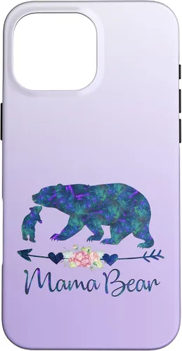 Vista 19 de Teal Blue Purple Floral Mama Bear and One Cub Silver Purple Case for iPhone 17