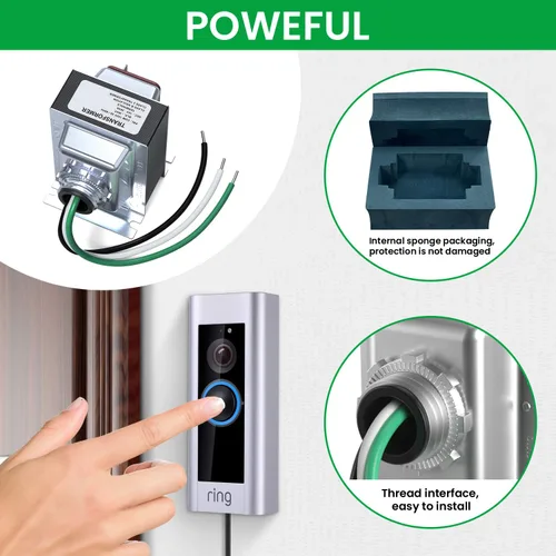 Vista 7 de Transformador de timbre de 16 V 30 VA compatible con timbre de video con anillo con cable, pieza de repuesto para timbre de puerta transformador