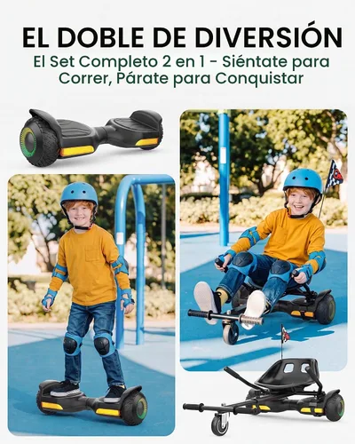 Vista 3 de Gyroor Scooter con accesorio de asiento ajustable, scooter de equilibrio automático todo terreno de 6.5 pulgadas, luces LED y Bluetooth para niños