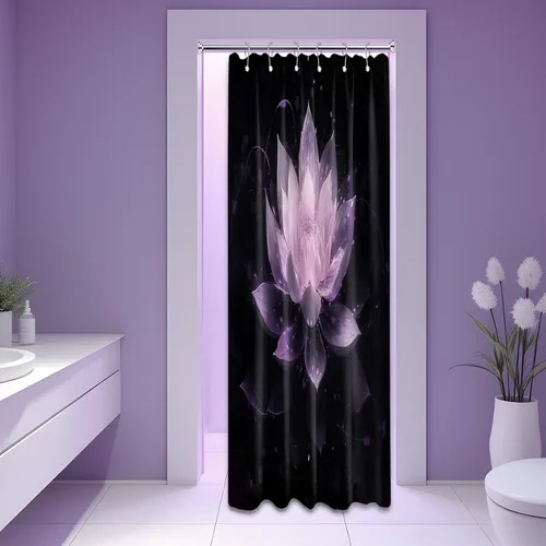 Vista 59 de Cortina de ducha con flores de loto negro y azul para decoración de baño, juego de cortinas decorativas de baño con estampado floral, tela