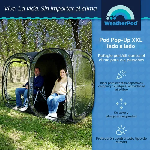 Vista 2 de WeatherPod® Side-by-Side™ 2-4 Person Pop-Up Sports Tent Pod - The Original Shark Tank Instant Setup All-Weather Shelter for Outdoor Sports, Rain