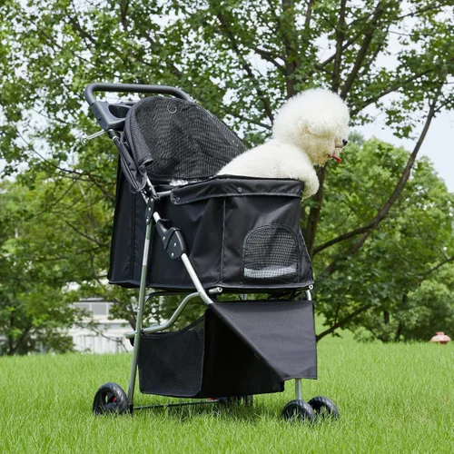 Vista 2 de [Usado] NEWBULIG - Cochecito plegable de 3 ruedas para perros y gatos Ligero y duradero, ideal para mascotas pequeñas a medianas, incluye cesta