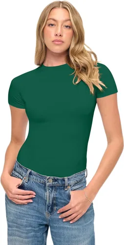 Vista 3 de Natural Uniforms Camiseta Baby Tee Crop Top de Manga Corta Y2K Súper Suave y Súper Elástica para Mujer True Hunter Verde