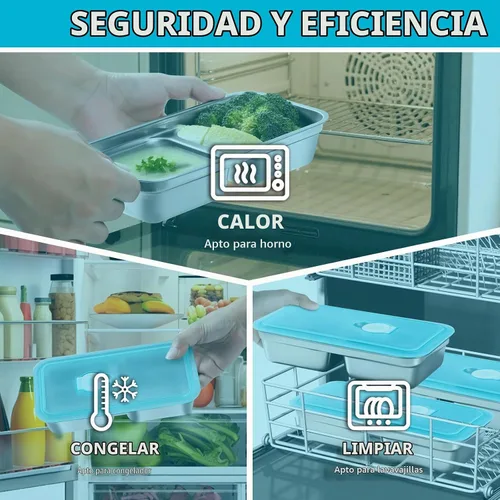 Vista 5 de Recipientes de Acero Inoxidable para Snacks con Tapas, Paquete de 2 Loncheras Reutilizables Grab and Go de 2 Compartimentos para Viajes y Campamento