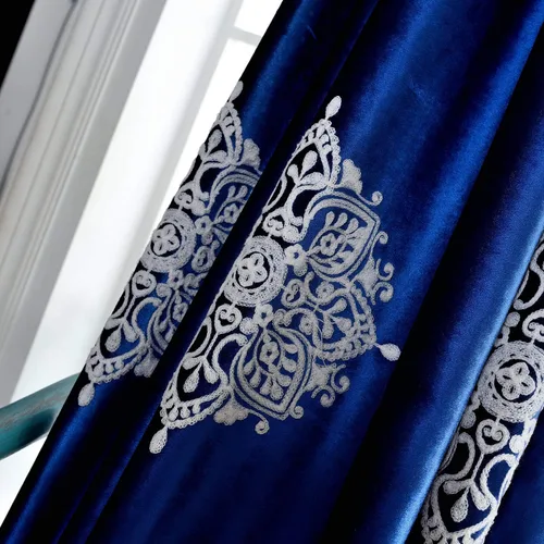 Vista 7 de VOGOL Cortinas opacas bordadas para sala de estar, paneles de cortina de terciopelo azul para dormitorio, 52 x 63 pulgadas, 2 paneles