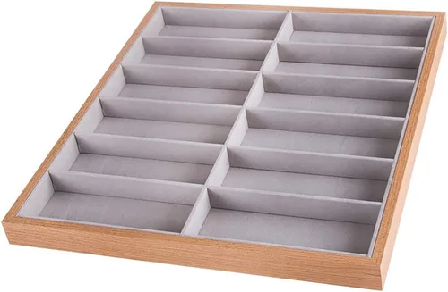 Vista 2 de Homeanda 12 rejillas marco de madera gris terciopelo gafas caso gafas organizador gafas de sol soporte gafas caso gafas gafas caja gafas gafas gafas