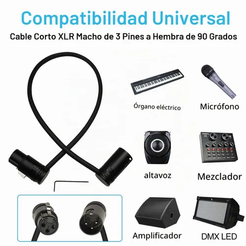 Vista 4 de Cable de micrófono XLR macho a XLR hembra de 1.3 pies, ángulo ajustable, perfil bajo, cable de micrófono blindado equilibrado de 3 pines