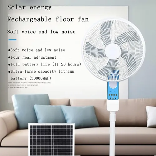 Vista 5 de Ventilador de soporte solar recargable de 16 pulgadas y 35 W, ventilador de techo solar de refrigeración de bajo consumo con panel solar, ventilador