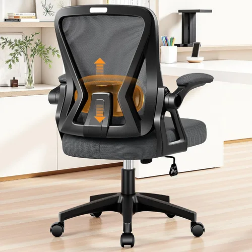 Vista 10 de Silla de oficina, sillas ergonómicas de escritorio para computadora, cómoda silla de malla transpirable con soporte lumbar ajustable y brazos Gris