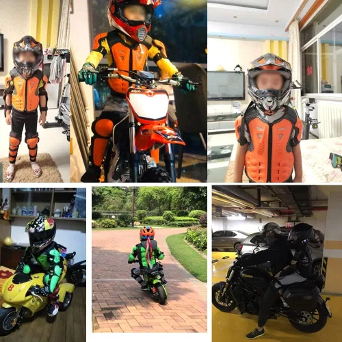 Vista 5 de Chaleco de armadura de motocicleta para niños, equipo de protección para bicicleta de cross, protector de columna vertebral para jóvenes, coderas
